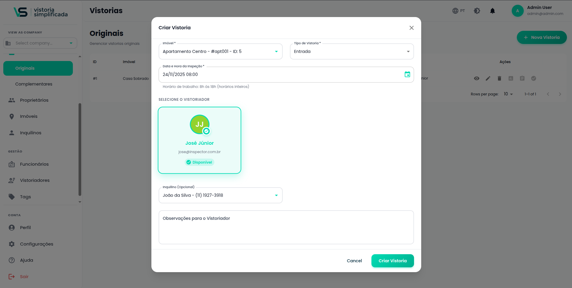 Agendamento Inteligente - VS Vistoria Simplificada